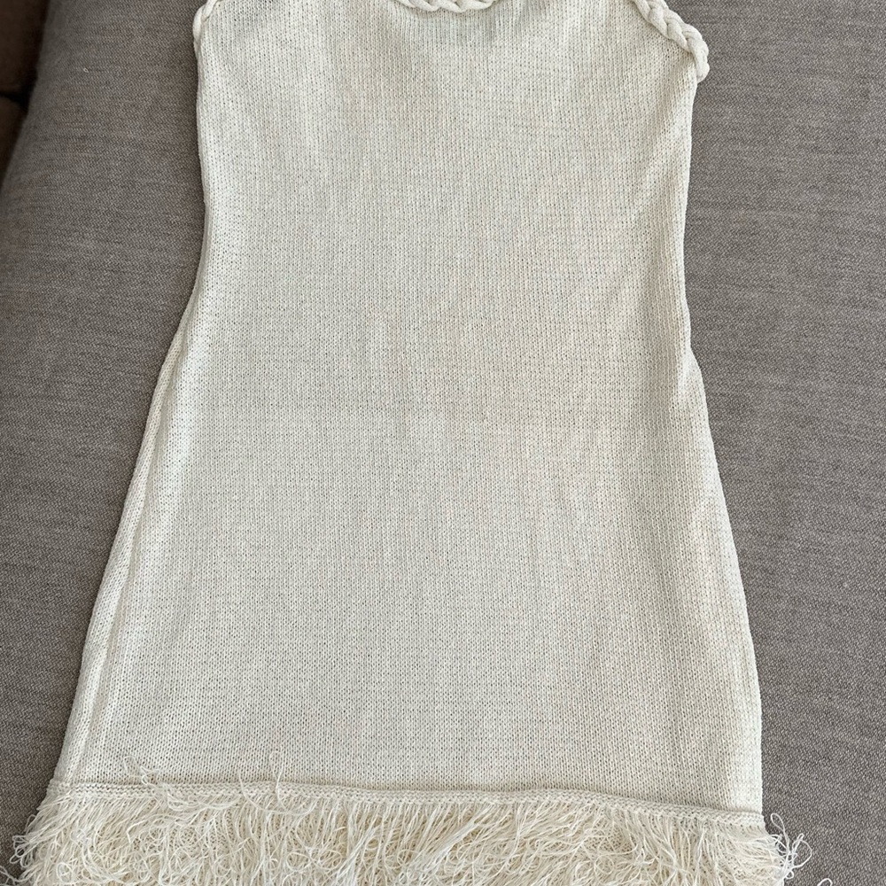 Elegant Cream Sleeveless Dress with Fringe